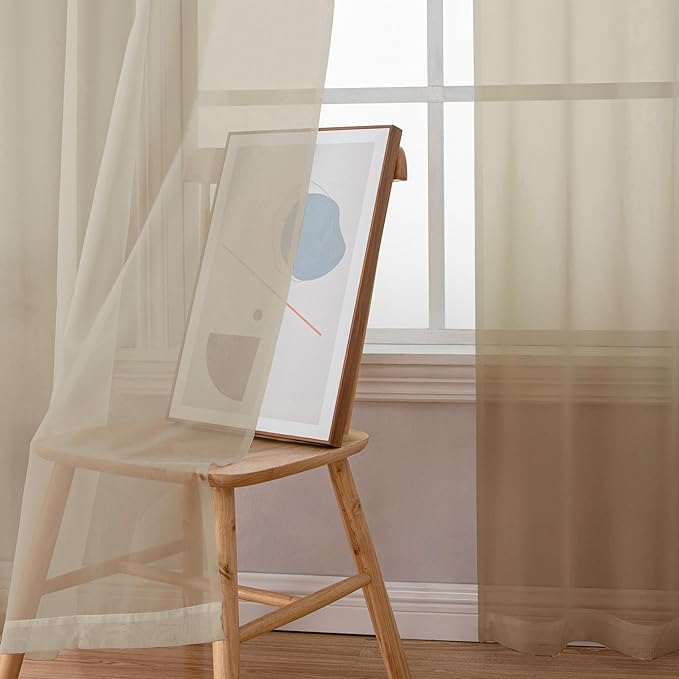 OWENIE Taupe Sheer Curtains 54 Inch Length 2 Panels Set, Rod Pocket Fimly Voile - Image 3
