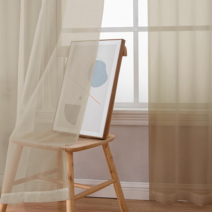 OWENIE Taupe Sheer Curtains 90 Inches Long - Image 7