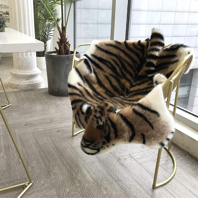 Tiger Print Area Rug Faux Cowhide Skin Hide Animal Printed Rugs Cute Carpet - Image 8