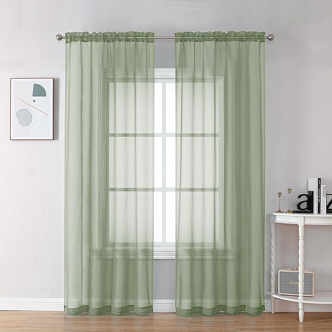 OVZME Sage Green Sheer Curtains 90 Inches Long 2 Panels by OVZME