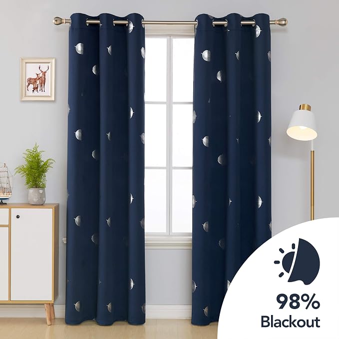 Deconovo Thermal Insulated Palm Fan Foil Print Curtain Room Darkening Grommet - Image 2