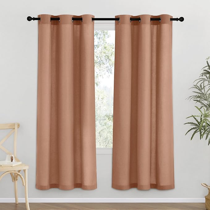 NICETOWN Terracotta Thick Linen Curtains 72" Length, Grommet Privacy Window by NICETOWN