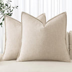 MIULEE Decorative Linen Pillow Covers 16x16 Inch Natural Beige Boho Farmhouse by MIULEE