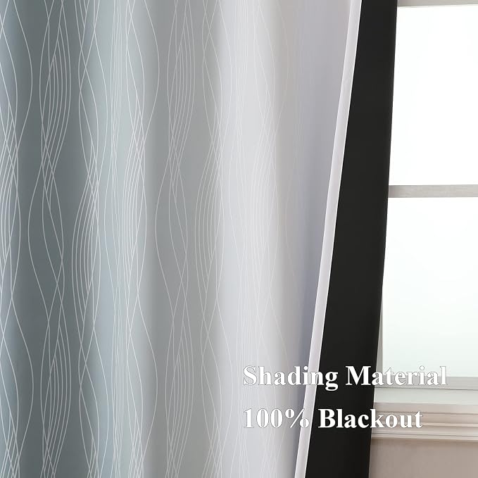 Estelar Textiler Stone Blue and Greyish White Blackout Curtains 84 Inches Long - Image 5