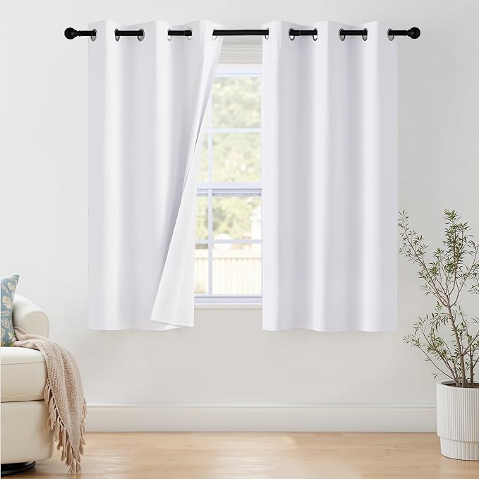 NICETOWN 100% Blackout Window Curtain Panels 54" Length, Snow White, 42 inches by NICETOWN