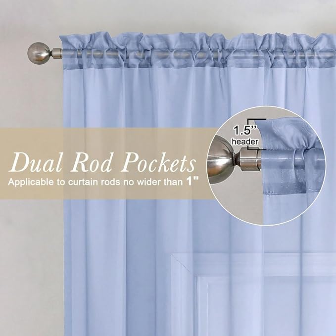 Lecloud Denim Blue Sheer Curtains 78 Inches Long 2 Panels, Airy Light Filtering - Image 5