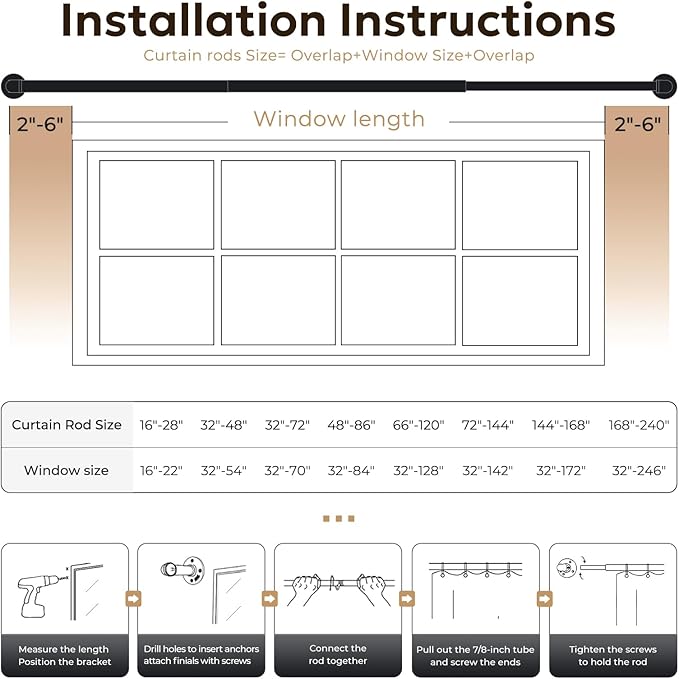 Zeerobee Curtain Rods for Windows 120 to 240, 1 Inch Industrial Wrap Around - Image 6