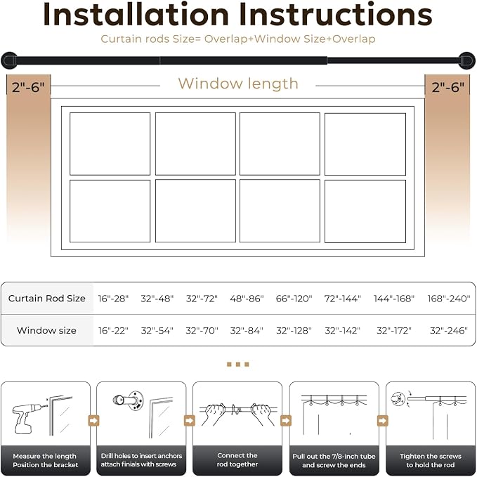 Zeerobee Curtain Rods for Windows 32 to 48, 1 Inch Industrial Wrap Around Grey - Image 6