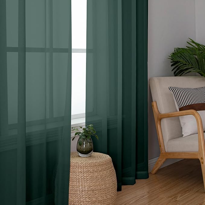 Chyhomenyc Hunter Green Sheer Curtains 96 inches Long 2 Panels, Light Filtering - Image 4