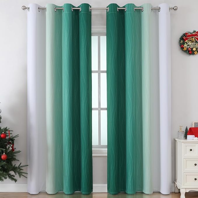 Estelar Textiler Green and Greyish White Gradient Blackout Curtains 102 Inches - Image 2