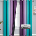Estelar Textiler Ombre Purple Blackout Curtains 96 Inches Long, Teal Curtains - Image 2