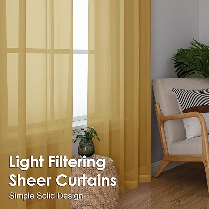 OVZME Gold Sheer Curtains 78 Inches Long 2 Panels - Image 4