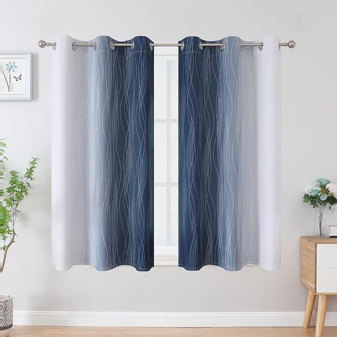 Estelar Textiler Navy Blue and Greyish White Blackout Curtains 54 Inch Length - Image 2