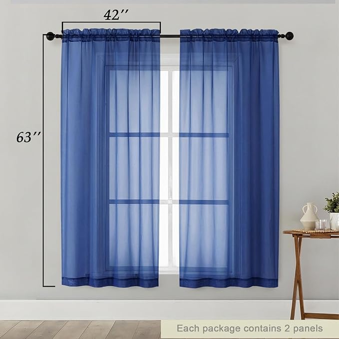 Sheer Curtains 63 Inch Length 2 Panels Set - Image 2