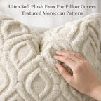 decorUhome Throw Pillow Covers 22x22 Inch Set of 2, Soft Plush Faux Wool Beige - Image 2
