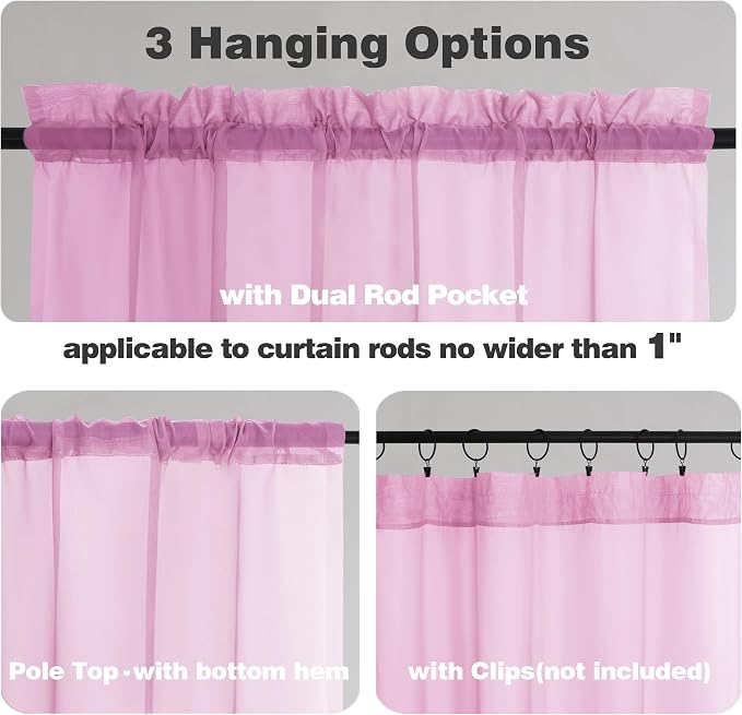 Chyhomenyc Pink Sheer Curtains 78 Inches Long 2 Panels Set - Image 4