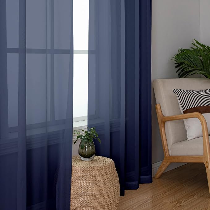 Aiyufeng Navy Blue Sheer Curtains 63 inch Length 2 Panels Set, Sheer Blue - Image 3