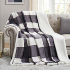 PU MEI Sherpa Blanket Fleece Throw Blanket Full Queen Plaid Thick Bed Blanket by HOME