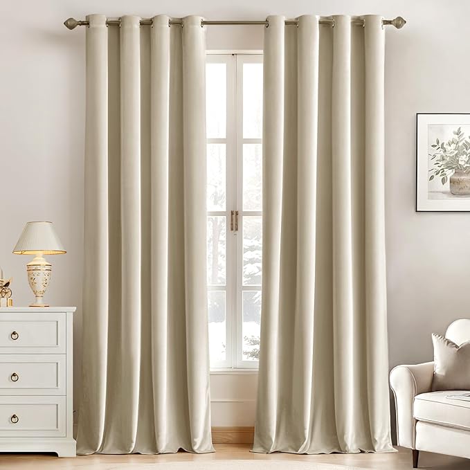 MIULEE Elegant Velvet Curtains Beige Grommet Curtains Thermal Insulated by MIULEE