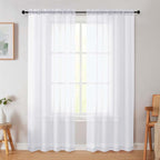 White Sheer Curtain for Bedroom Living Room 78 Inches Long 2 Panels Set by WelvetBLK