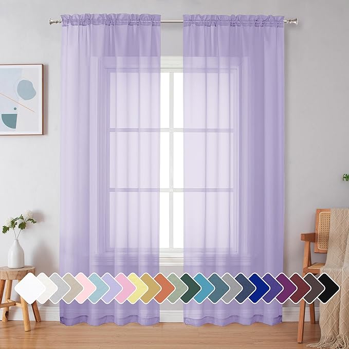 Simplebrand Lavender Sheer Curtains 90 Inches Long 2 Panels, Light Filtering by Simplebrand