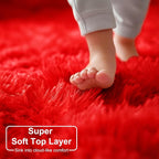 Red Round Rug 4Ft for Bedroom, Fluffy Shag Circle Area Rugs for Kids Room Decor - Image 2