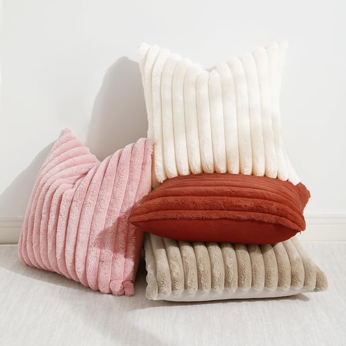 decorUhome Cozy Faux Fur Throw Pillow Covers 26x26 Set of 2 Decorative Soft - Image 5