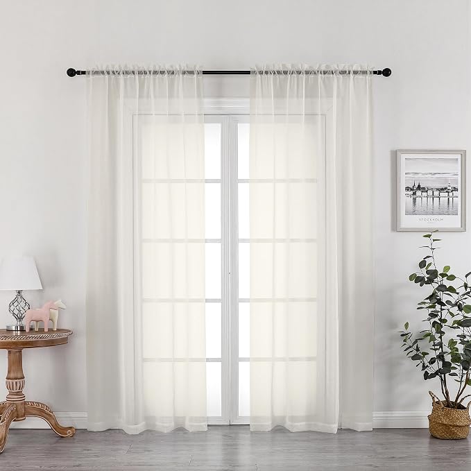 OWENIE Ivory Sheer Curtains 72 Inches Long 2 Panels, Transparent Voile Sheer by OWENIE