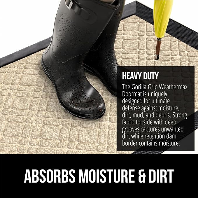 GORILLA GRIP 100% Waterproof All-Season WeatherMAX Doormat, US Designed Natural - Image 4