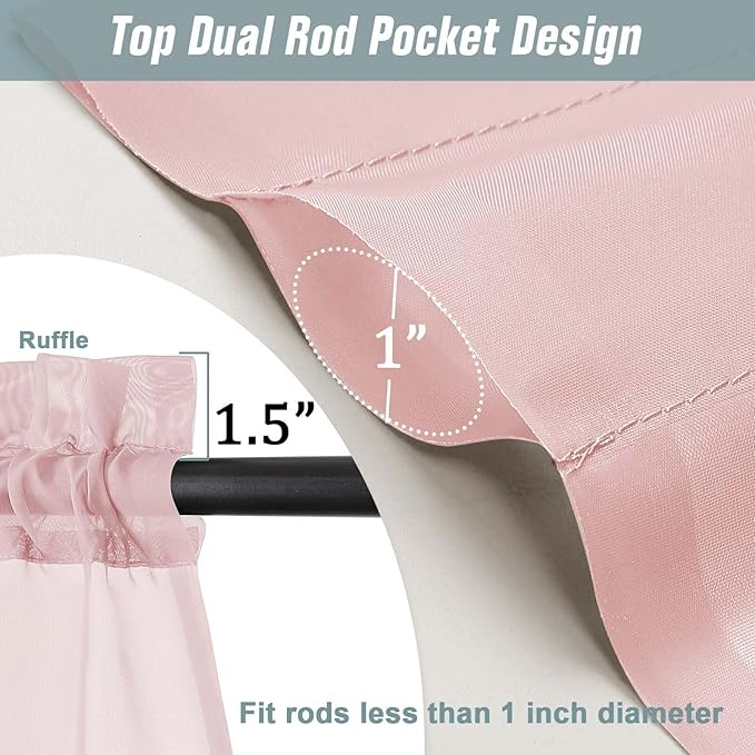 Blush Pink Sheer Curtains 90 Inches Long 2 Panels, Light Filtering Solid Sheer - Image 3
