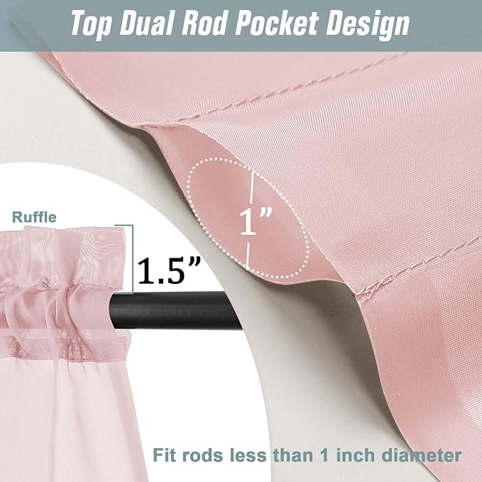 Blush Pink Sheer Curtains Tier 30 Inches Length 2 Panels, Light Filtering - Image 3