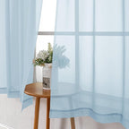 Lecloud Solid Voile Sky Blue Sheer Curtains 63 Inch Length 2 Panels, Dual Rod - Image 3