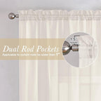 Lecloud Ivory Sheer Curtain Panels 72 Inch Length, Light Filtering Window - Image 2