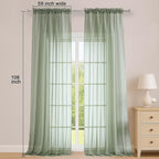 OWENIE Sage Green Sheer Curtains 108 Inches Long - Image 5