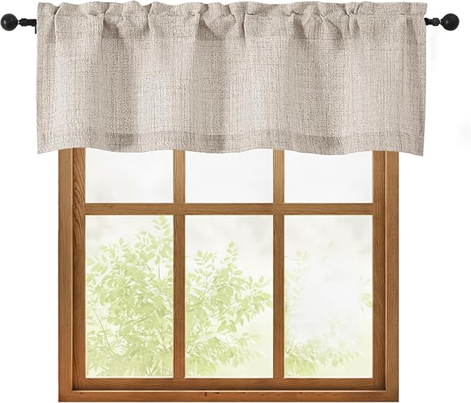 OWENIE Linen Valances for Windows 1 Pcs, Light Filtering Textured Farmhouse by OWENIE