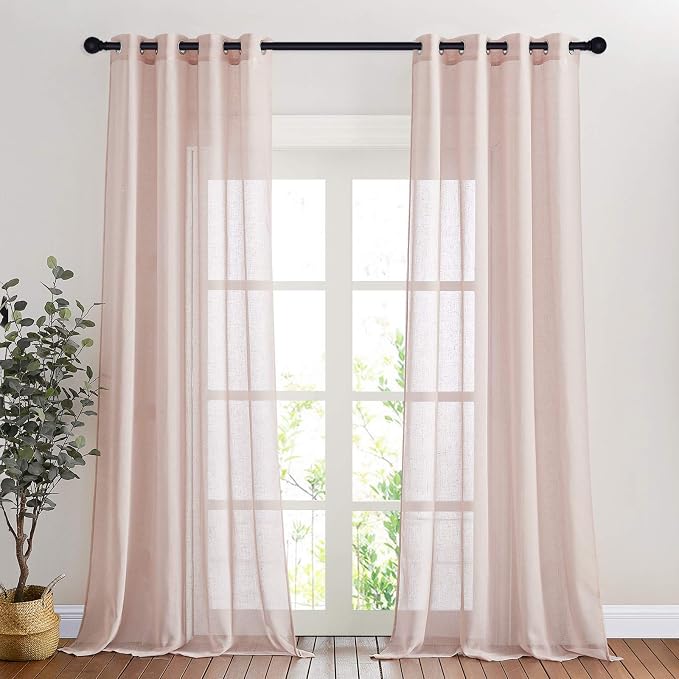 NICETOWN Pink Curtains Linen Sheer Textured, Grommet Semi Sheer Linen Weave by NICETOWN