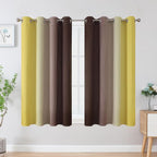 Estelar Textiler Yellow and Brown Blackout Curtains, Full Light Blocking - Image 2
