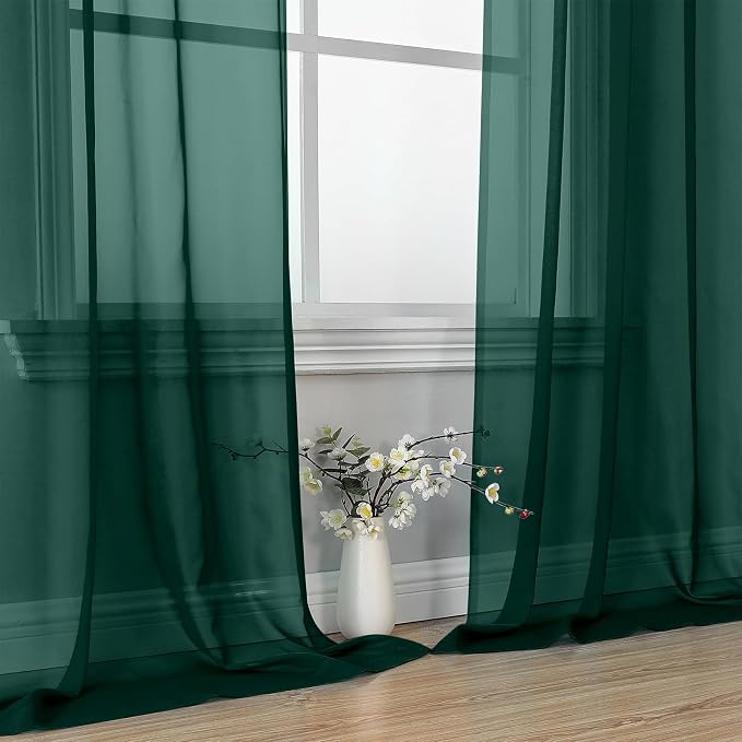 OVZME Hunter Green Sheer Curtains 84 Inches Long 2 Panels - Image 6