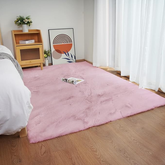 Ghouse Pink 8x10 Area Rugs Fluffy Faux Rabbit Fur Pink Fuzzy Rug Plush Shag Rugs - Image 2
