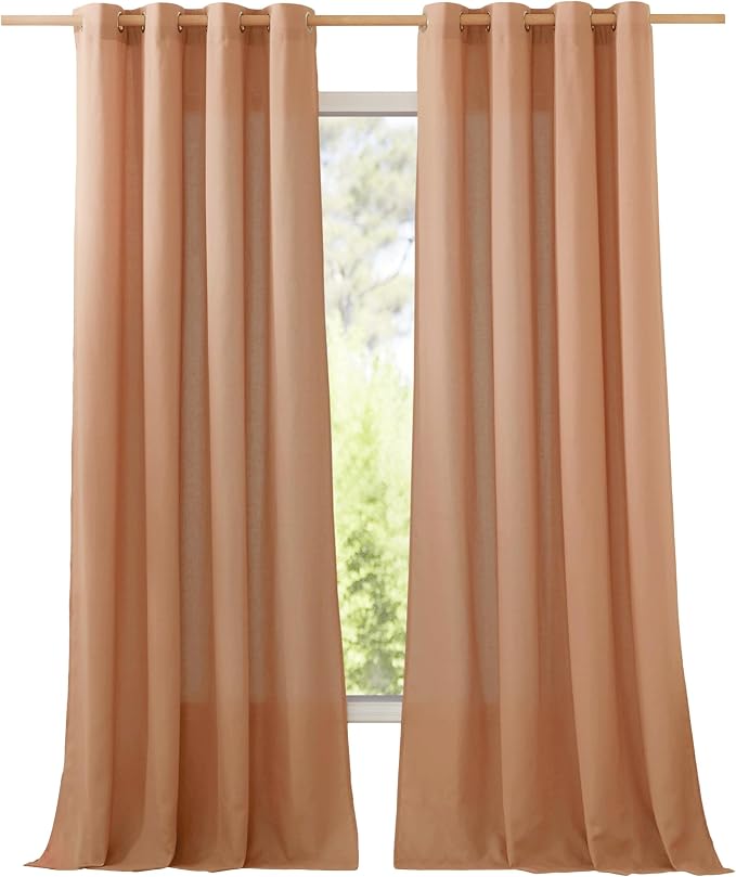 NICETOWN Linen Burnt Orange Curtains 90 inch Length 2 Panels, Grommet Privacy by NICETOWN