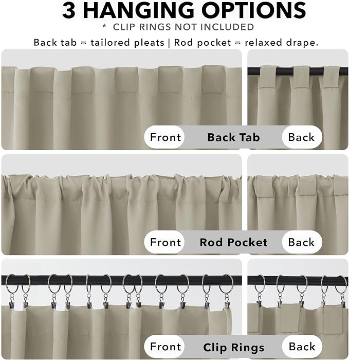 Deconovo Blackout Curtains, Thermal Insulated, W42 x L84 2 Panels, Back Tab - Image 2
