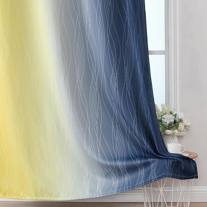 Estelar Textiler Yellow and Navy Blue Ombre Blackout Curtains - Image 6