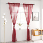 youleyar Solid Sheer Rod Pocket Curtain Voile Draperies 2 Panels White Beige - Image 2
