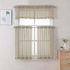 Gwine Taupe Sheer Curtain Tiers 24 Inch Length, Light Filtering Voile Short - Image 2