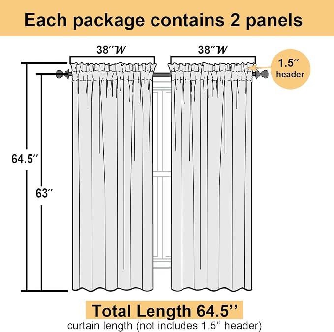 Lecloud Leia Living Room Navy Blue Sheer Curtains 63 Inch Length 2 Panels - Image 3