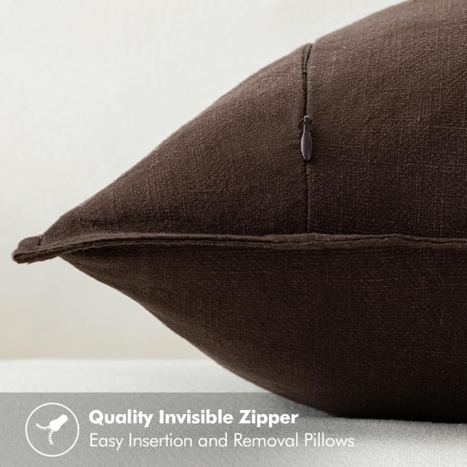 MIULEE Decorative Linen Euro Sham Pillow Covers 26x26 Dark Brown Boho Farmhouse - Image 3