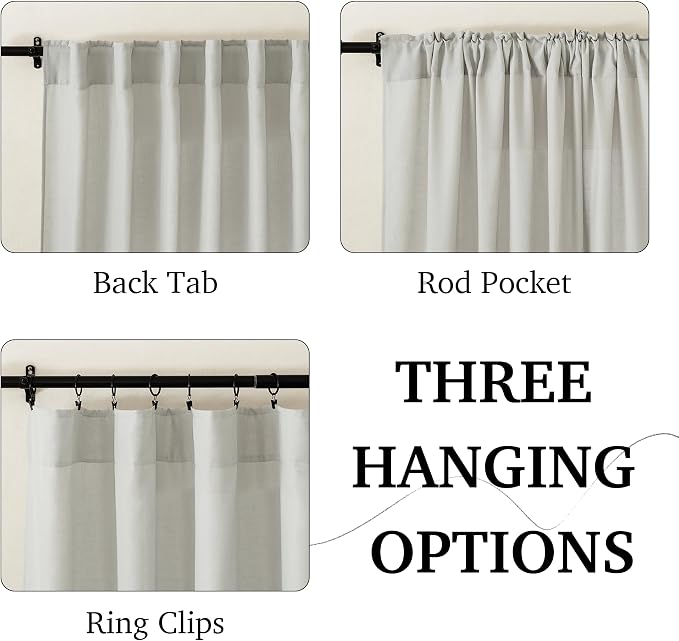 RYB HOME Linen Sheer Curtains for Living Room Bedroom, Back Tab 120 inches - Image 2