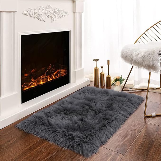 Latepis Dark Grey Small Bedroom Rugs 2x3 Washable Rugs Soft Shaggy Fuzzy Faux by Latepis