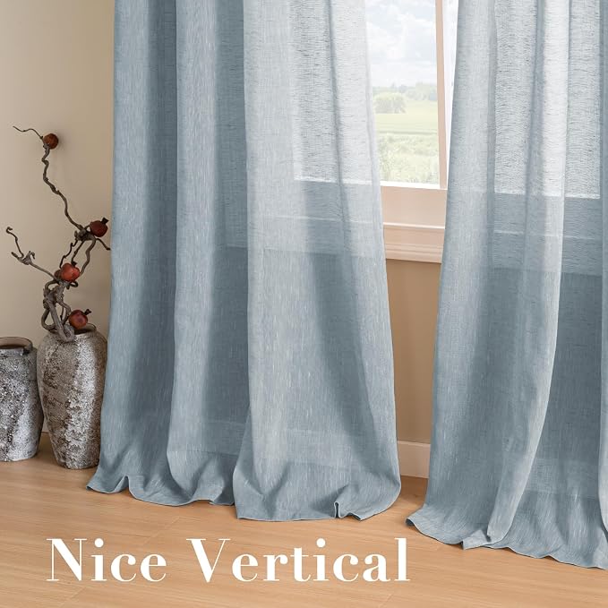 H.VERSAILTEX Linen Semi Sheer Curtains 96 inches Long Pair Set Linen Textured - Image 7