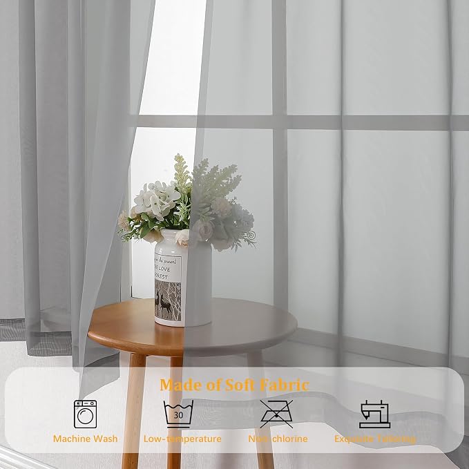 Gwine Light Grey Sheer Curtains 84 Inches Long 2 Panels Set - Image 7